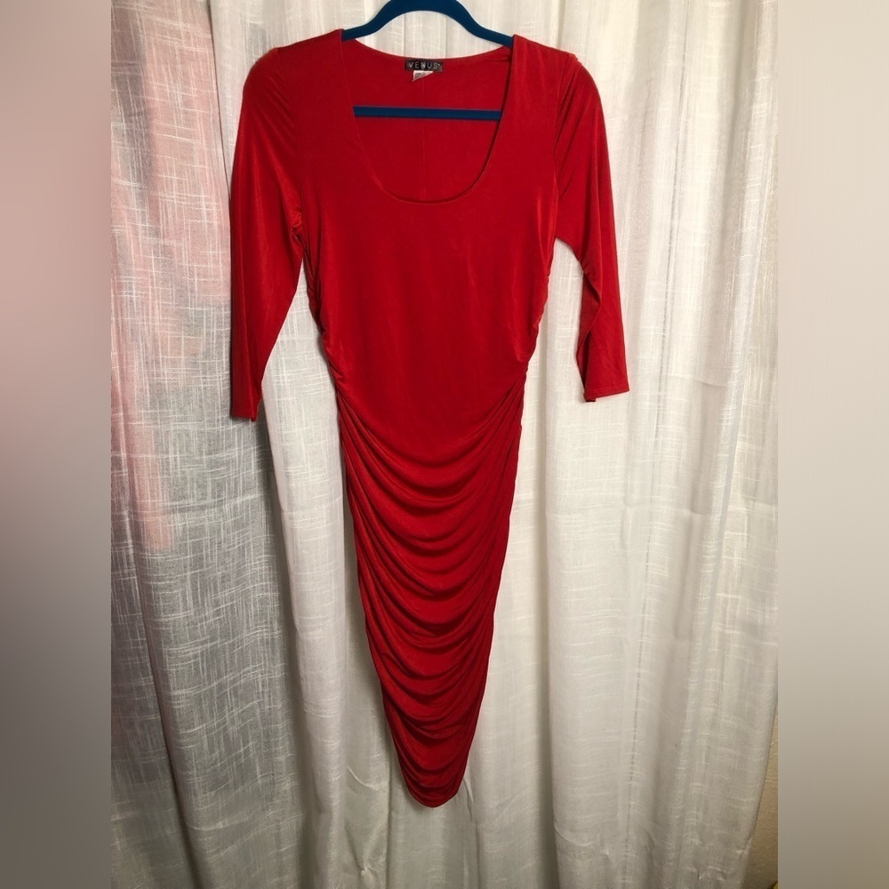 Ruched Mesh Bodycon Dress Red Off-Shoulder Dress NWOT